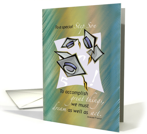 Step Son Graduation Congratulations with Caps in Air card (204163)