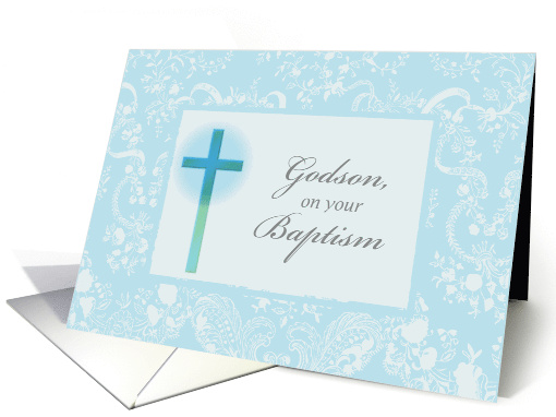 Godson Baptism Congratulations Cross in Blue and White card (218121)