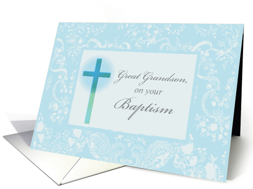 Great Grandson Baptism Congratulation Cross and Lace card (218129)