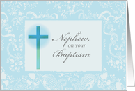 Nephew Baptism Congratulation Cross and Lace Religious card