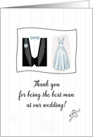 Thank You Best Man with Tuxedo and Wedding Dress Illustration card