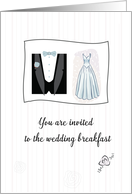 Wedding Breakfast Invitation with Bridal Gown and Tuxedo Illustration card