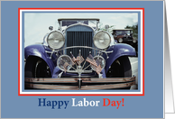 Happy Labor Day with Classic Car with American Flags card