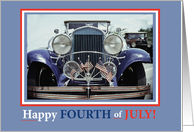 Happy Fourth of July with Classic Car and American Flags card