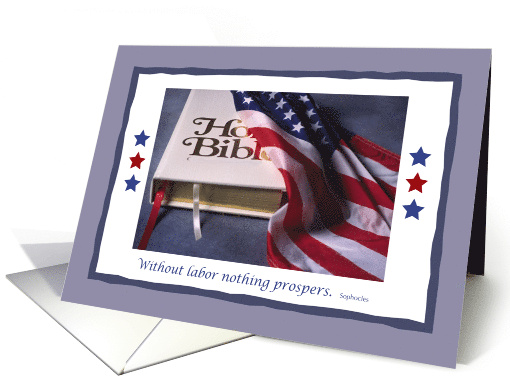 Labor Day with Holy Bible and American Flag Religious Christian card