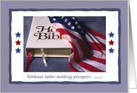 Labor Day with Holy Bible and American Flag Religious Christian card