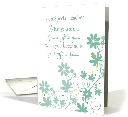 Teacher Religious Birthday Gift of God Flowers and Swirls card