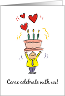 Invitation to 90th Birthday Party with Cake and Hearts Illustration card