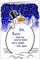 Sister Snowman Santa Christmas Humor Holiday card