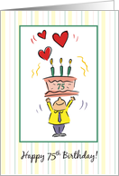 Happy 75th Birthday for Man with Cake and Little Man Illustration card