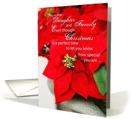 Daughter and Family Poinsettia Seasons Greetings Christmas card