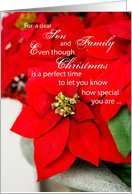 Son and Family Poinsettia Seasons Greetings at Christmas card