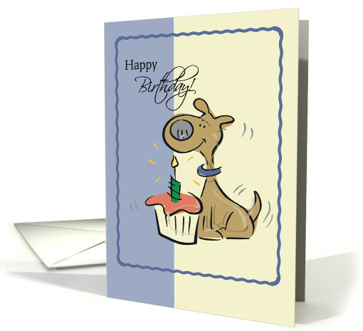 Happy Birthday with Little Dog Cupcake and Candle card (259634)