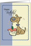 Happy Birthday with Little Dog Cupcake and Candle card