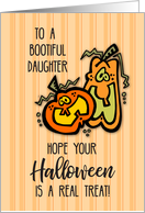 Daughter on Halloween with Orange Pumpkins Funny card