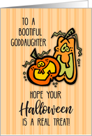 Goddaughter on Halloween with Orange Pumpkins card