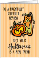 Nephew on Halloween with Orange Pumpkins card