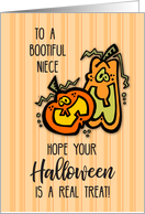 Niece on Halloween with Orange Pumpkins card