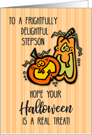 Step Son on Halloween with Orange Pumpkins card