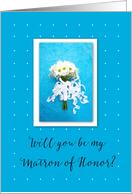 Will You Be My Matron of Honor in Wedding with Daisies on Blue card