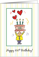 Happy 100th Birthday with Cake Candles and Red Hearts card