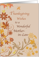 Thanksgiving Wishes for Mother in Law with Flowers and Leaves Autumn card