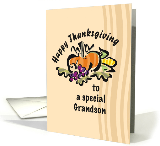 Grandson Thanksgiving with Pumpkin and Vegetables Illustration card