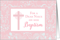 Niece Baptism Religious Congratulations with Pink Cross card