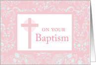 Girl Baptism Religious Congratulations with Pink Cross card