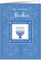 Mother Hanukkah Wishes Blue Menorah Jewish Holiday card