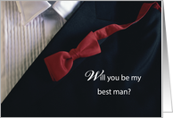 Will You Be My Best Man Wedding Invitation Red Tie and Tuxedo card