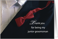 Junior Groomsman Thank You With Red Tie and Black Tuxedo card