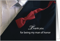 Man of Honor Thank You With Red Tie and Black Tuxedo card