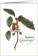 Seasons Greetings with Holly Branch with Berries Happy Holidays card