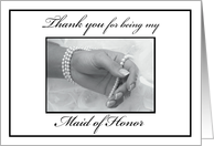 Maid of Honor Thank You Black and White Hand with Pearls card