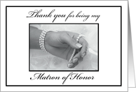 Matron of Honor Thank You Black and White Hand with Pearls card