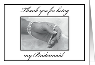 Bridesmaid Thank You Black and White Hand with Pearls card