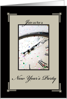 New Years Eve Party Invitation Sophisticated with Clock and Confetti card