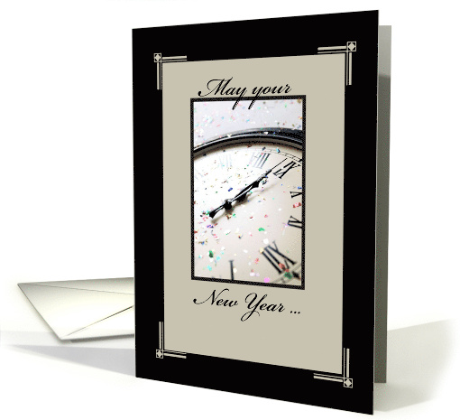 New Year Clock Elegant in Tan and Black card (314916)