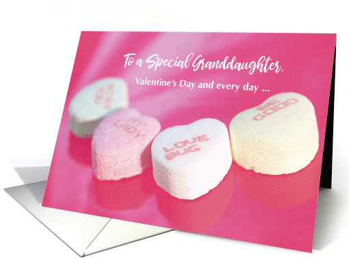 Granddaughter Valentine Candy Hearts on Pink for Older Girl card
