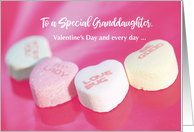 Granddaughter Valentine Candy Hearts on Pink for Older Girl card