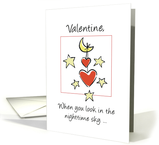 Missing You Valentine on Valentines Day Red Hearts Stars and Moon card
