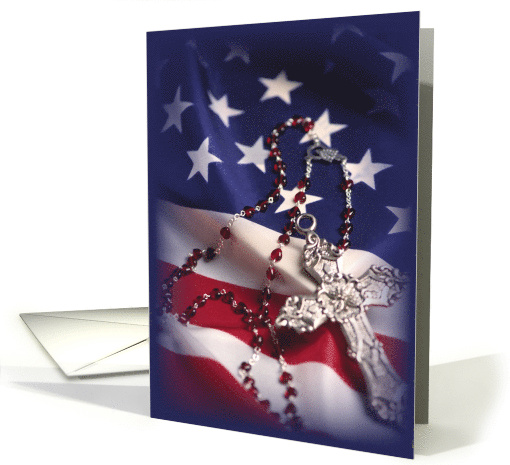 Thinking of You with Patriotic Flag and Religious Rosary card (360866)