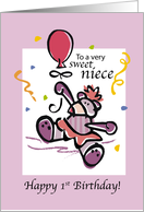 Niece First Birthday with Teddy Bear and Balloon card