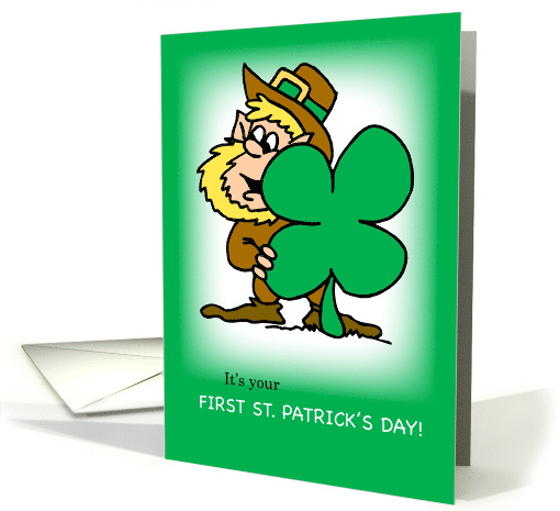 Couples First St. Patricks Day with Leprechaun and Clover Holiday card