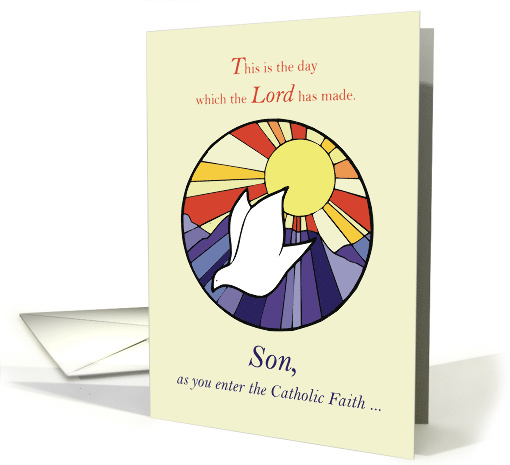 Son RCIA Congratulations with Dove in Circle on Yellow card (361814)