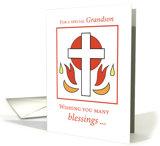 Grandson Confirmation Congratulations Cross Fire Red on White card