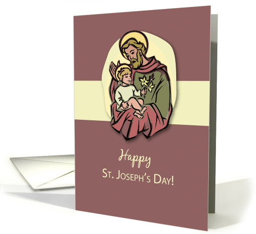 Happy St Josephs Day Saint with Holy Child Jesus on Brown card