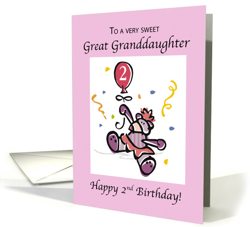Great Granddaughter 2nd Birthday with Teddy Bear and Pink Balloon card