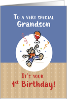 Grandson 1st Birthday with Teddy Bear and Balloon card